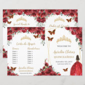 Budget Red Floral Quinceañera Commandes Programme (Devant / Derrière)