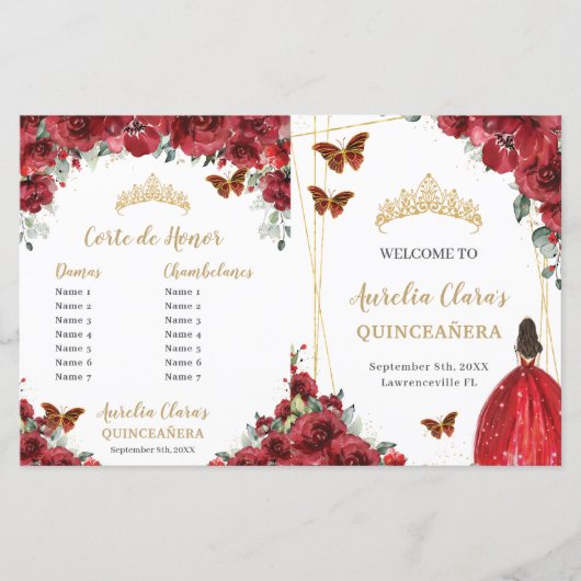 Budget Red Floral Quinceañera Commandes Programme (Devant)