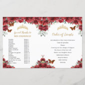 Budget Red Floral Quinceanera Photo Programmes de  (Dos)