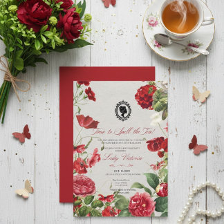 Budget Red Florals Bridgerton Birthday Party Kaart