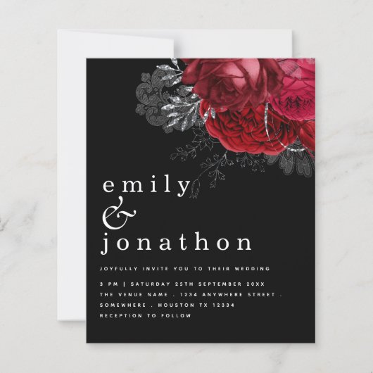 Budget Red Florals Silver Black Wedding (Voorkant)