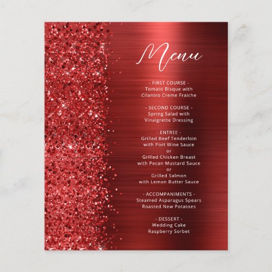 Budget Red Glam Glitter Script Wedding Menu (Devant)
