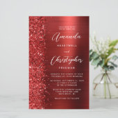 Budget Red Glam Glitter Wedding Invitation (Staand voorkant)