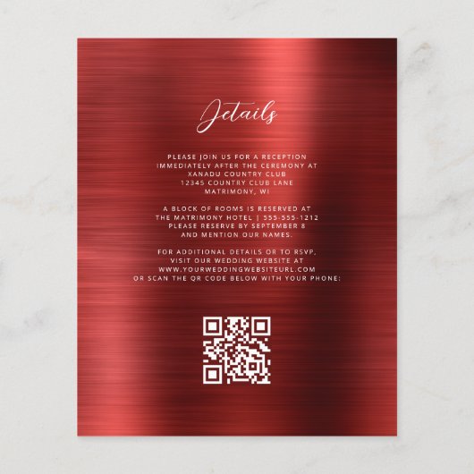 Budget Red Glam QR Code Wedding Invitation (Achterkant)