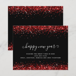 Budget Red Glitter Black Happy Nieuwjaar Kaart