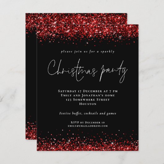 Budget Red Glitter Script Kerstparty Black (Voorkant / Achterkant)