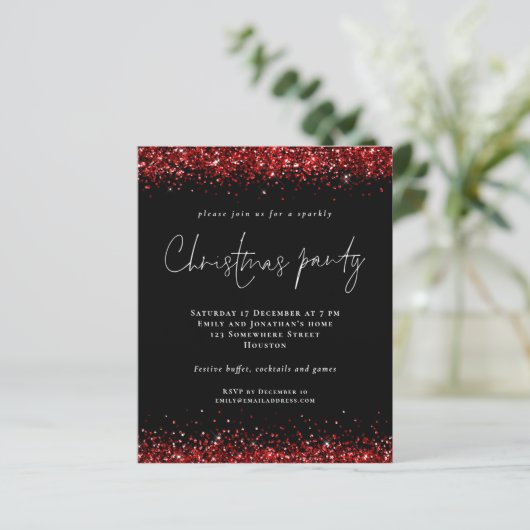 Budget Red Glitter Script Kerstparty Black (Staand voorkant)