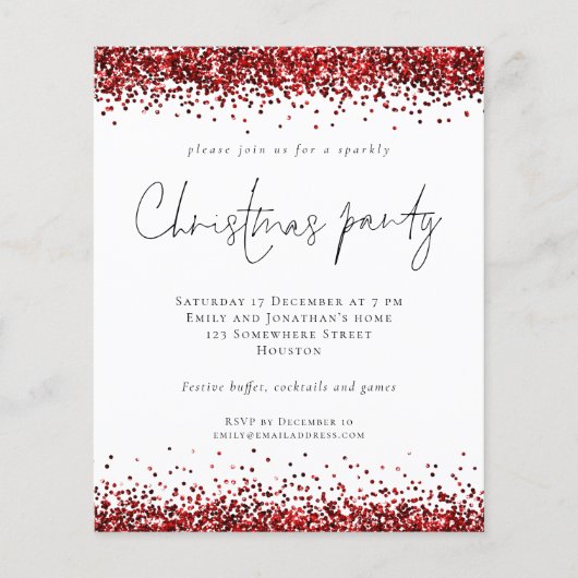 Budget Red Glitter Script Kerstparty White (Voorkant)