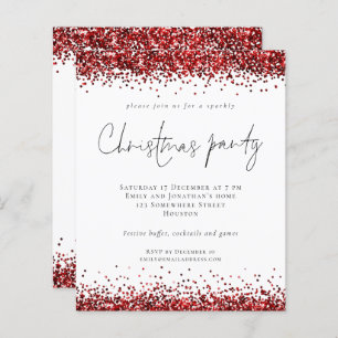 Budget Red Glitter Script Kerstparty White
