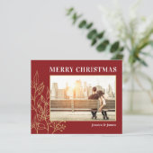 Budget Red Gold Foliage Photo Merry Kerstmis Kaart (Staand voorkant)
