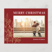 Budget Red Gold Foliage Photo Merry Kerstmis Kaart (Voorkant)
