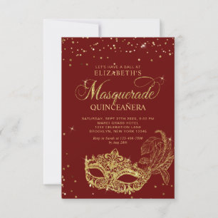 BUDGET Red Gold Masquerade Quinceañera Foto Notitiekaartje