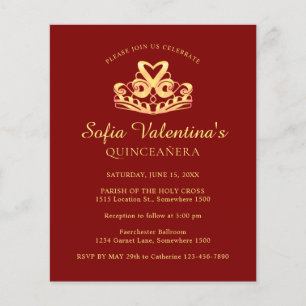 Budget Red Gold Tiara Quinceanera Uitnodiging