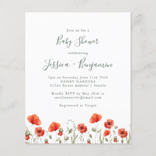 Budget Red Poppy Garden Floral Baby shower