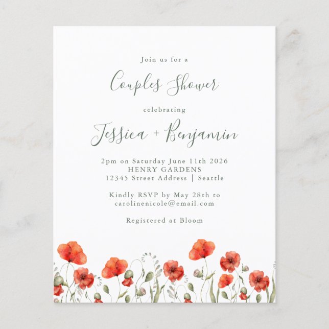 Budget Red Poppy Garden Floral Couples Shower (Voorkant)