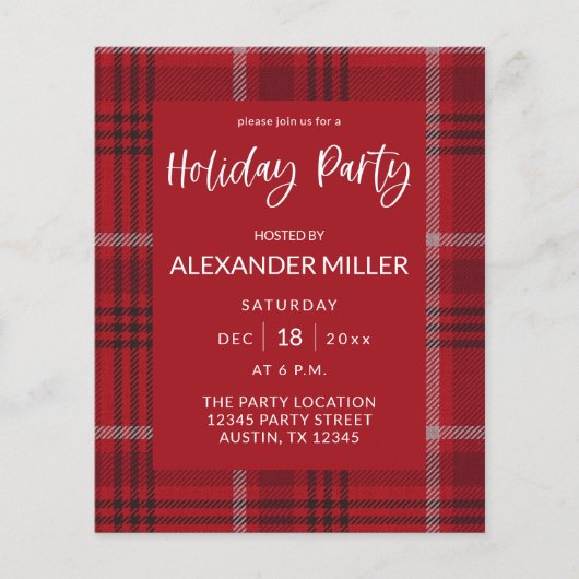 Budget Red Pset Flannel Holiday Partij Flyer (Voorkant)