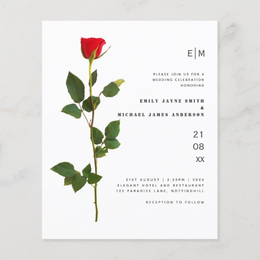 Budget Red Rose Modern Simple Wedding Invite (Voorkant)