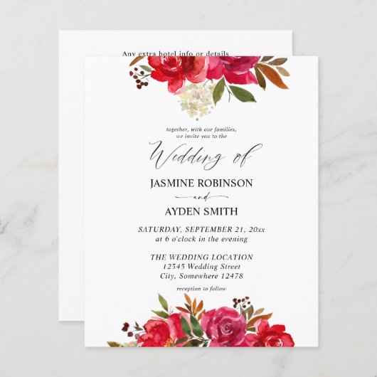 Budget Red Rose & Pink Floral 3 Wedding (Voorkant / Achterkant)