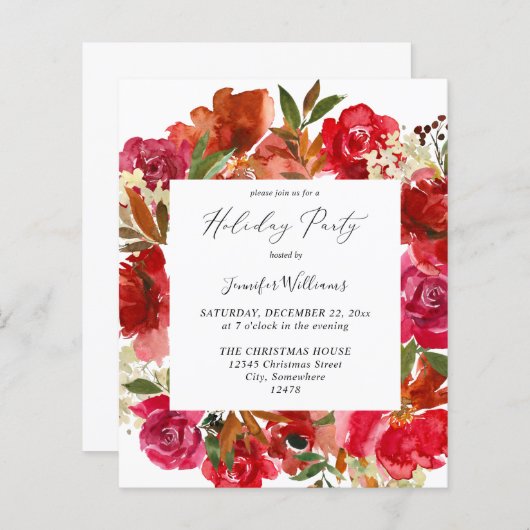 Budget Red Rose & Pink Floral Holiday Party (Voorkant / Achterkant)