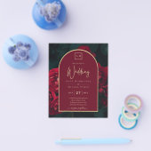 BUDGET Red Roses ForestGreen Winter Wedding INVITE Flyer (Enkel)
