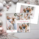 Budget Red Script 5 Photo Collage Cartes de Noël<br><div class="desc">Budget, Minimaliste, Élégante Calligraphie Rouge Script 5 Photo Collage "Joyeux Noël" Script Carte mince de vacances en rouge blanc. Ce modèle de carte de vacances festif, simple et fantaisiste de cinq (5) photos (sur l'avant 4 photo et le dos 1 photo) présente un joli montage photo en grille et dit...</div>