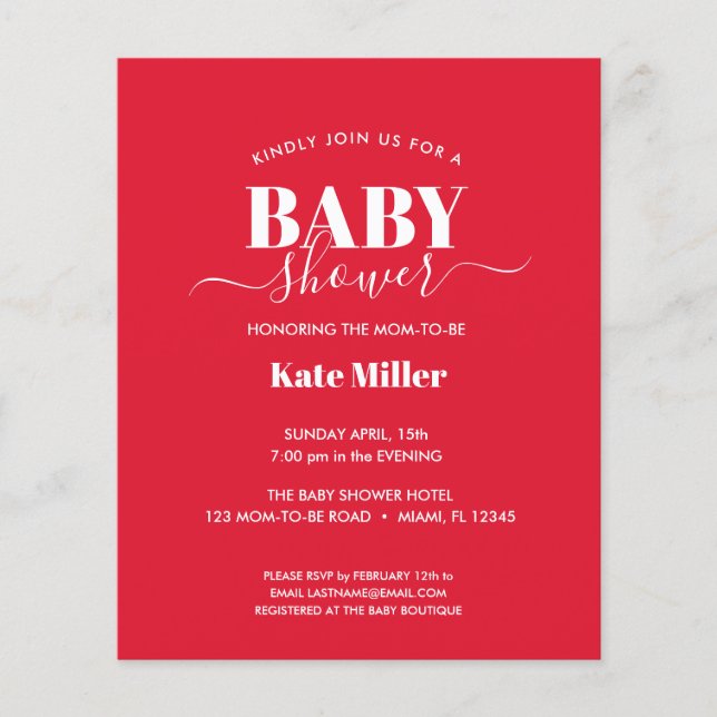 BUDGET RED WHITE GENDER NEUTRAL BABY SHOWER (Voorkant)