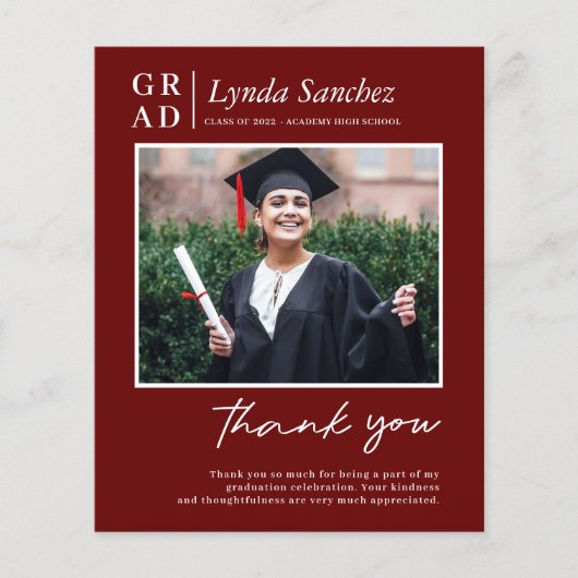 Budget Red White Photo Afstuderen Hartelijk dank (Voorkant)