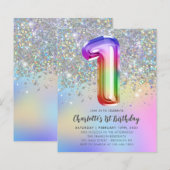 Budget regenbooglitter Folie meisje 1e verjaardag (Voorkant / Achterkant)