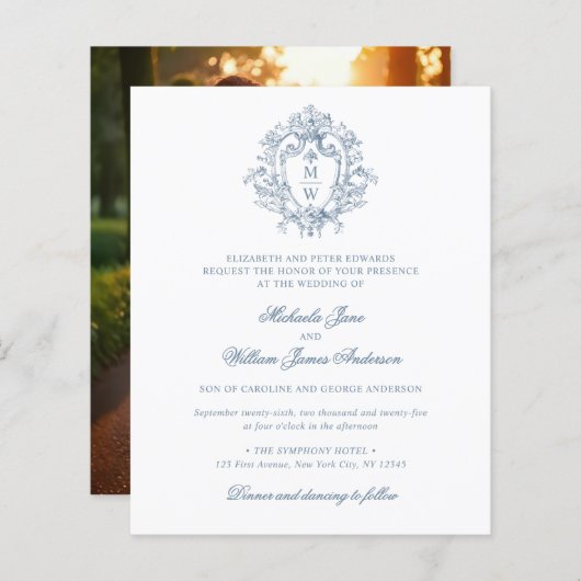 Budget Regency Crest bruiloft uitnodiging (Voorkant / Achterkant)