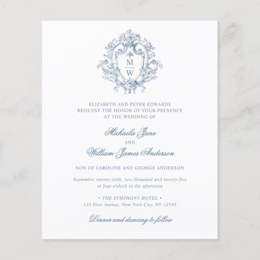 Budget  Regency Crest bruiloft uitnodiging (Voorkant)