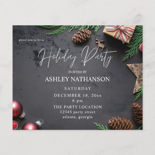 Budget Reindeer & Pine Rustic Holiday Party Flyer (Voorkant)