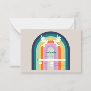 Budget Retro 70s Arch Rainbow RSVP-kaart Notitiekaartje