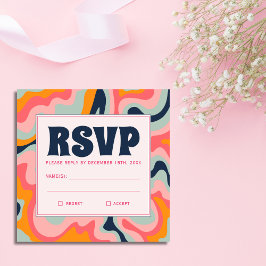 Budget Retro 70s Pastel Roze Blauw Groovy RSVP Informatiekaartje
