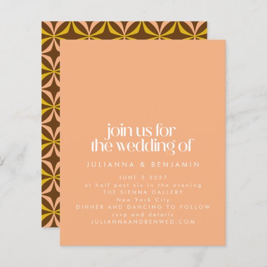 Budget Retro Aesthetic Chic Peach Wedding Invite (Voorkant / Achterkant)