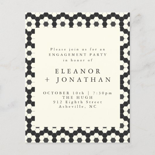 Budget Retro Black White Geometry Engagement Party (Voorkant)