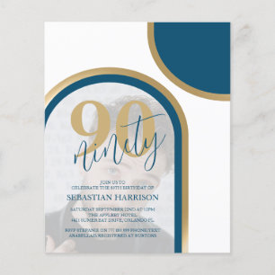 Budget Retro Blue en Gold Photo Birthday
