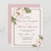 Budget Retro Blush Pioen Roze Bloemen Trouw Uitnod (Voorkant / Achterkant)