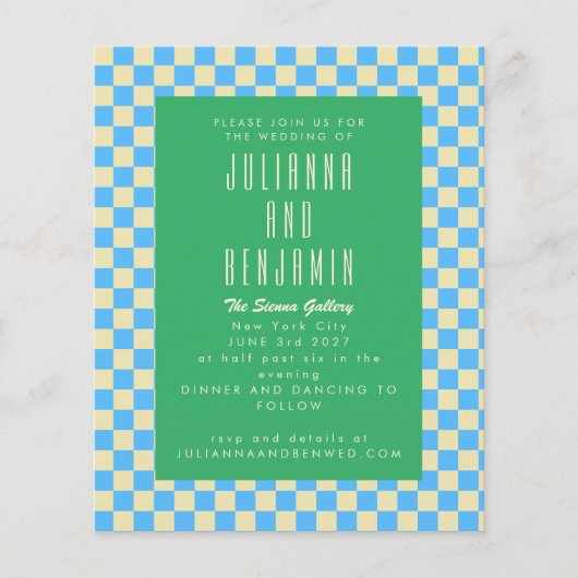 Budget Retro Checkerboard Blue Green Wedding (Voorkant)