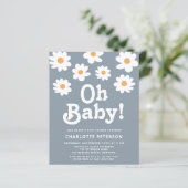 Budget Retro Daisy Blue Baby shower Invitation (Staand voorkant)
