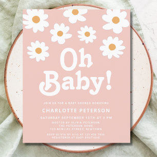 Budget Retro Daisy Roze Baby shower Invitation
