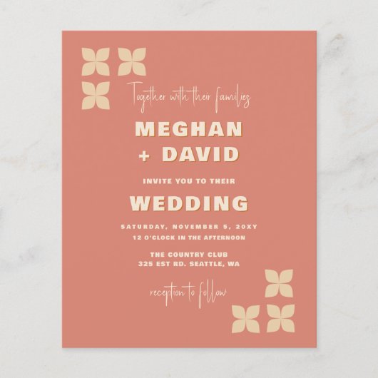 Budget Retro Groovy 70s Patroon Bruiloft Uitnodigi (Voorkant)