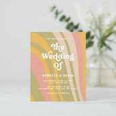 Budget Retro Groovy 70s Roze Groen Bruiloft Uitnod (Staand voorkant)