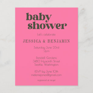 Budget Retro Groovy Roze Groen Baby shower Uitnodi