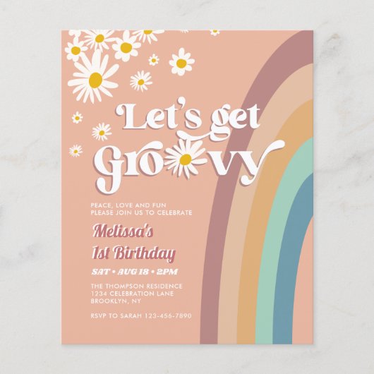 Budget Retro Laten we Groovy Daisy Rainbow Verjaar (Voorkant)