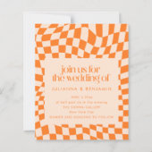Budget Retro Oranje Geruite Trouw QR Code Uitnodig (Voorkant)