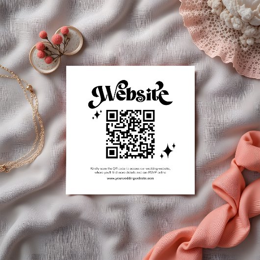 Budget Retro Zwart Script QR Code Trouwwebsite Informatiekaartje