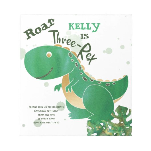 BUDGET Roar, Three-Rex Cute Dinosaur Invitation Notitieblok (Voorkant)