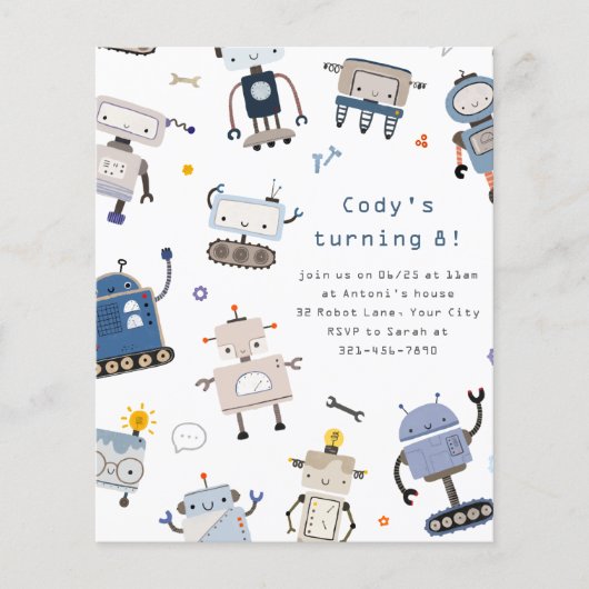 Budget Robot Verjaardag Uitnodiging (Voorkant)