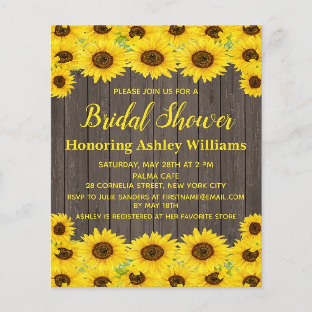Budget Robuuste Sunflower Bridal Shower Invitation (Voorkant)