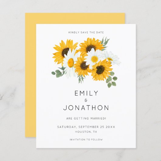 Budget Robuuste zonnebloemen Geel sparen de datum (Voorkant / Achterkant)